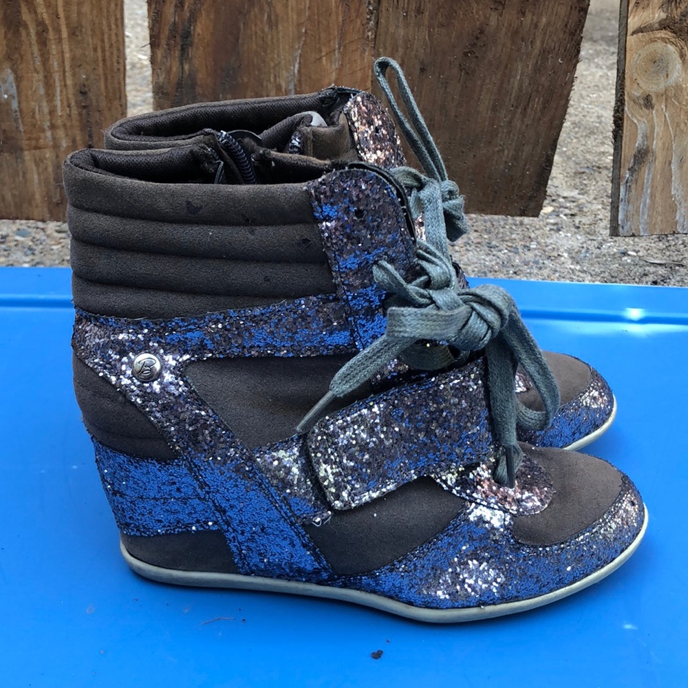Gray and silver hidden heel bootie sneaker